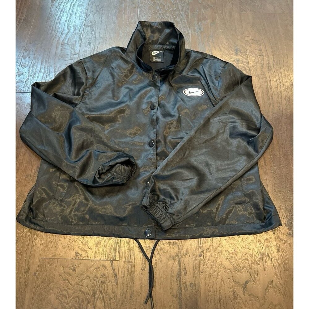 VINTAGE Nike Jacket medium Womens Blue Satin‎ Coaches Track Floral 90s Y2K